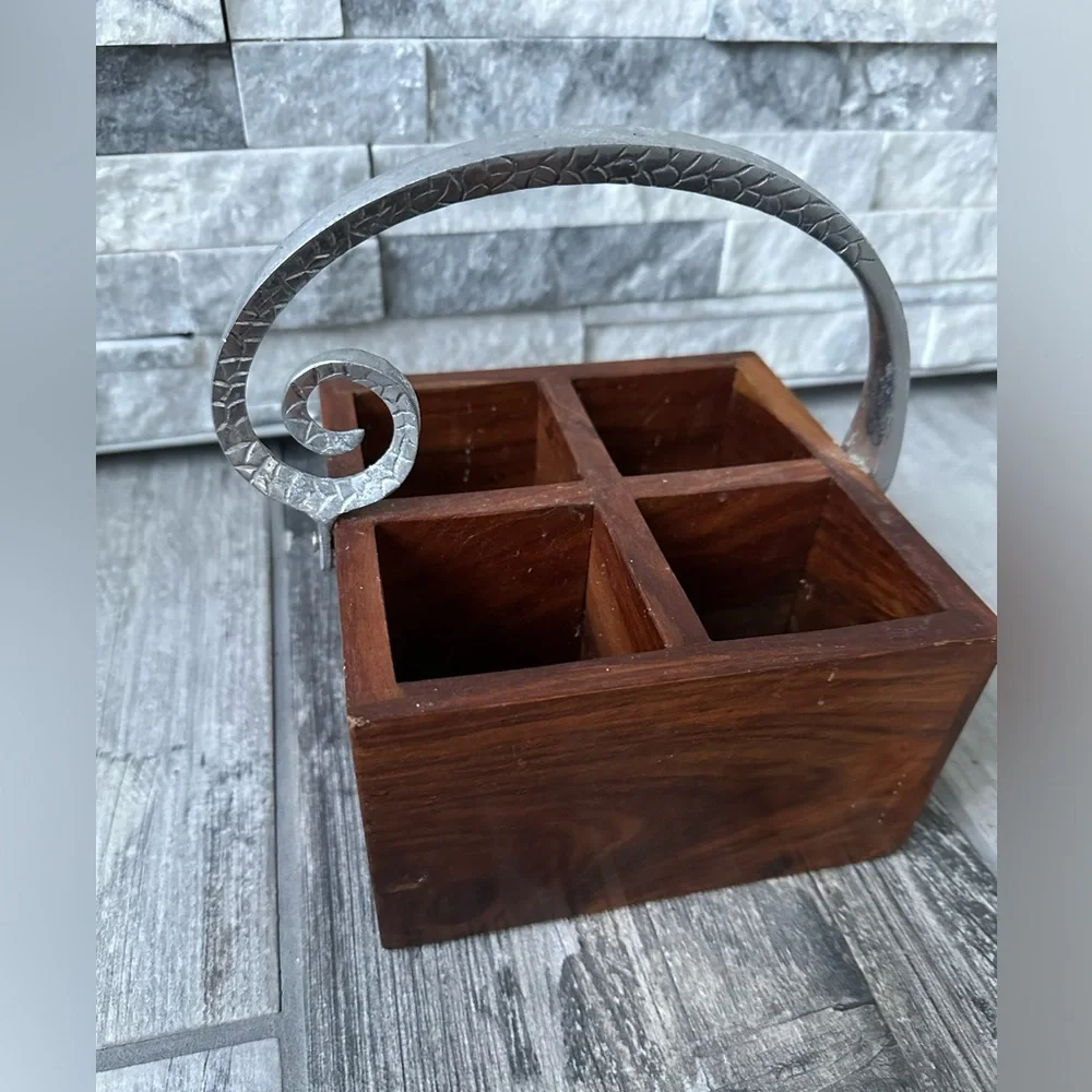 Wood with Metal Handle Cutlery Caddy for Silverware/Flatware or Art Organizer